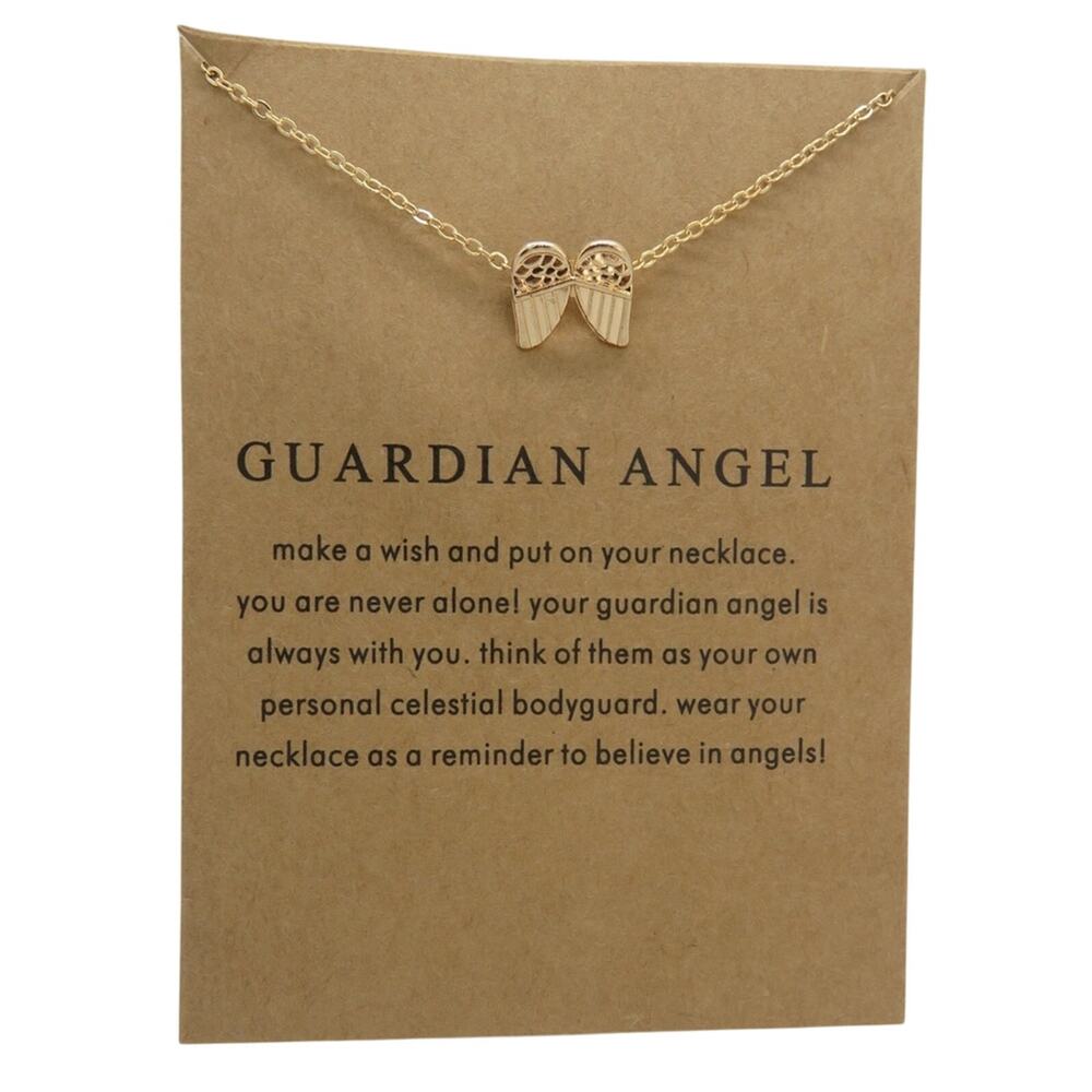 Guardian Angel Pendant Necklace Gold Dainty Minimalist Gift